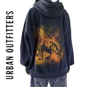 NEW Airbrushed Tiger UO Urban Outfitters Oversized Zip-Up Hoodie Sweatshirt L XL